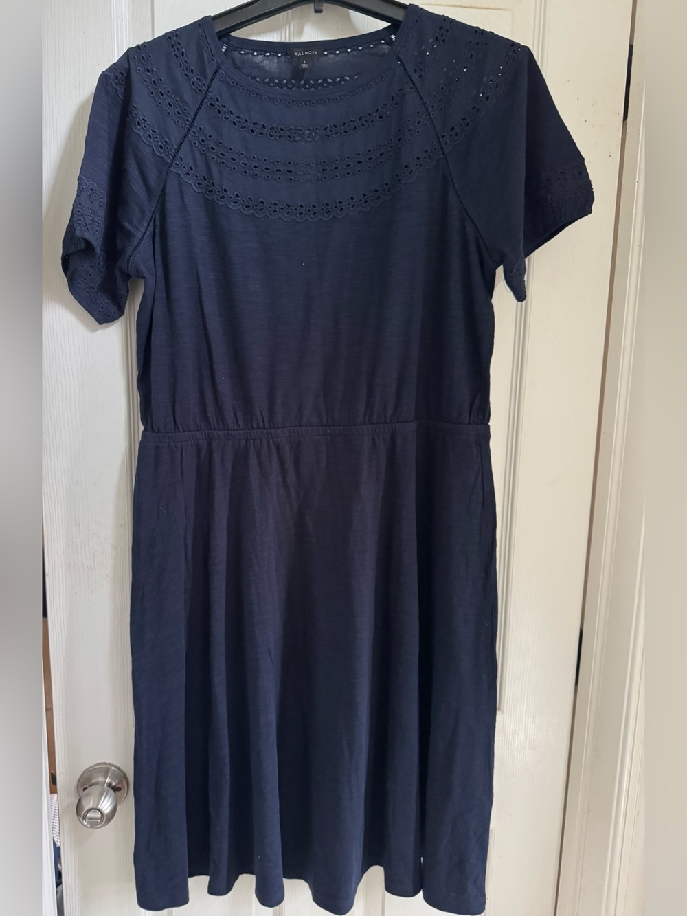 NWT Talbots Navy Eyelet-Trim Short Sleeve Midi Dress